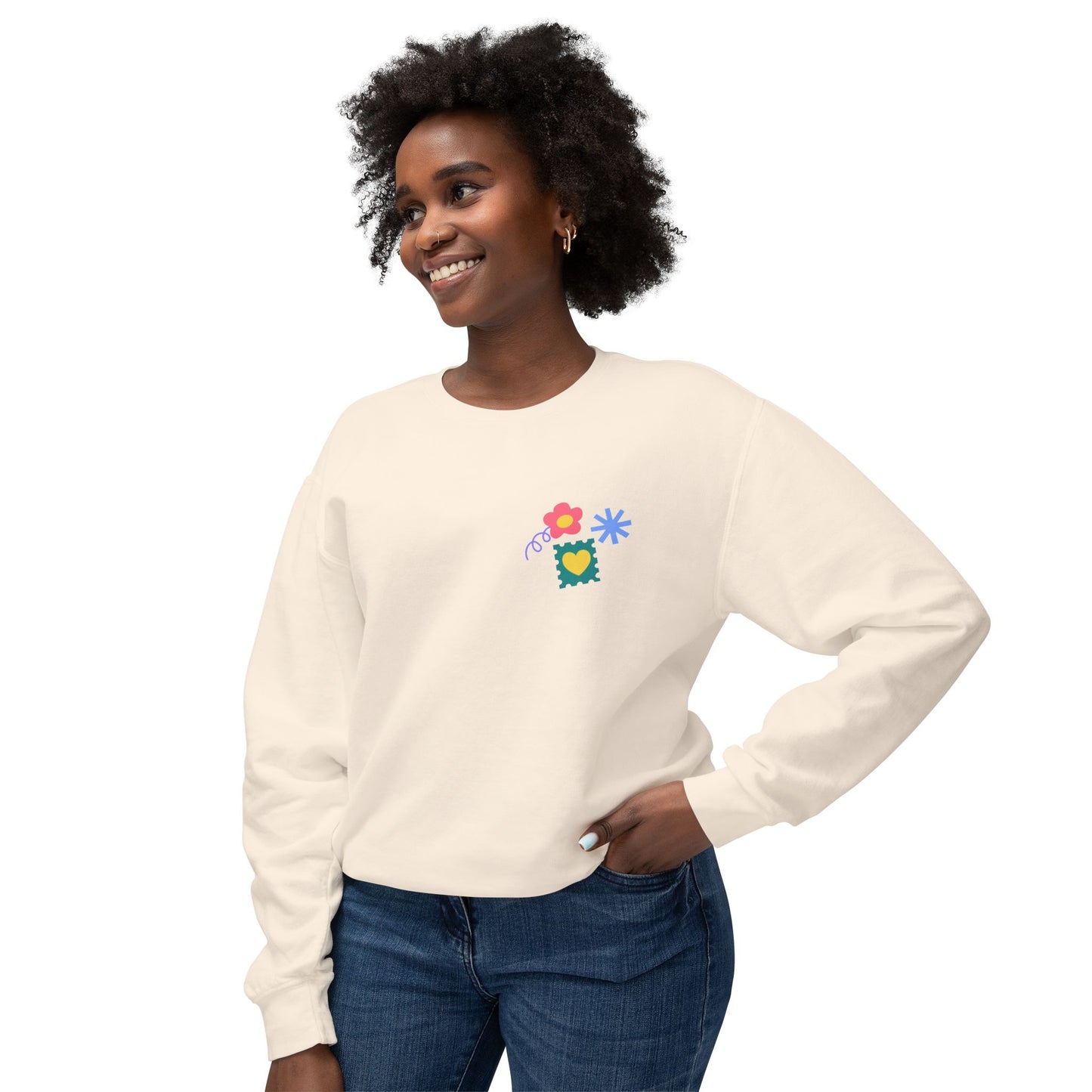 Flowers, Heart, Rainbow, Happy Face - Unisex Lightweight Crewneck Sweatshirt - 11485