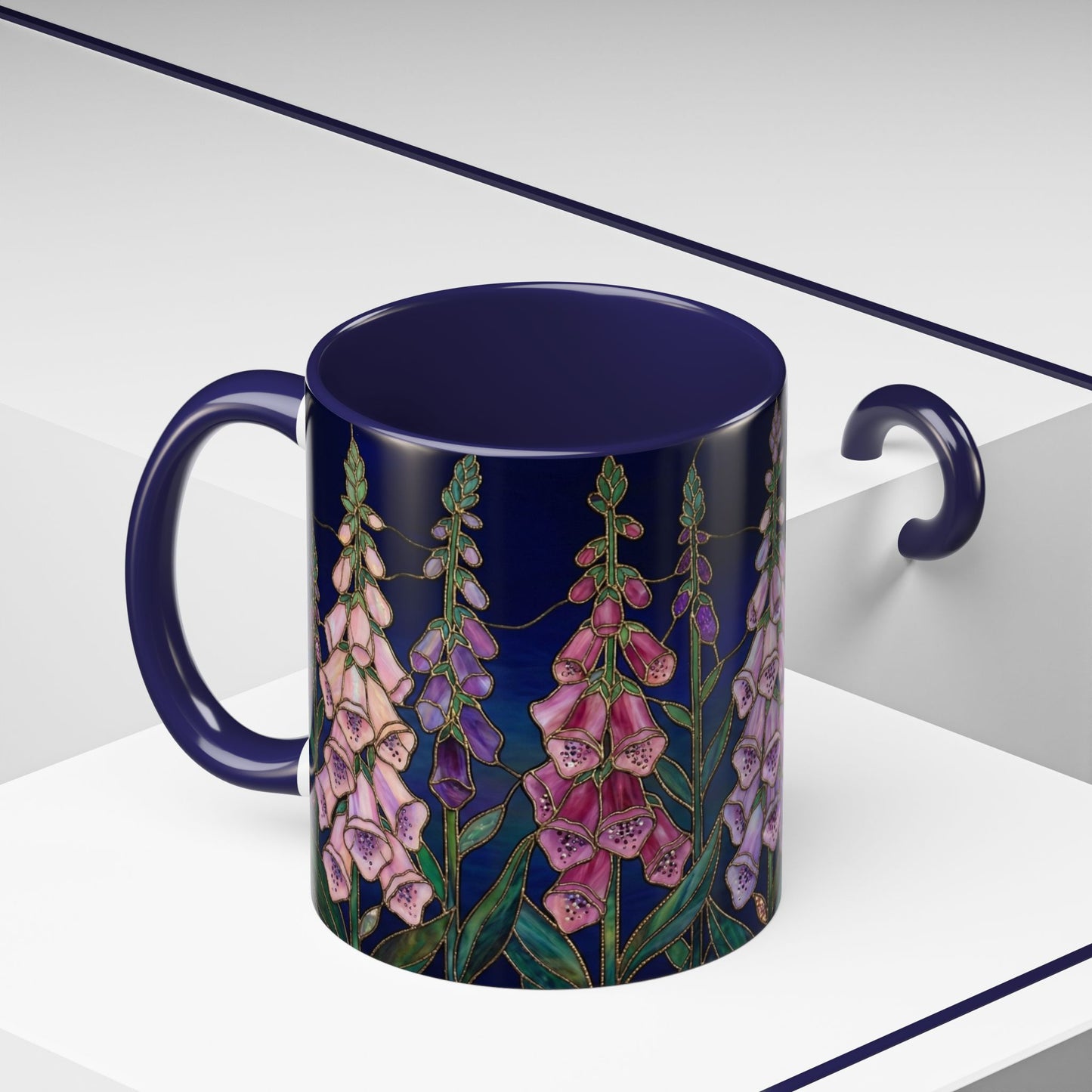 Foxglove Floral Coffee Mug — Stained Glass Design (11/15oz) - 14565