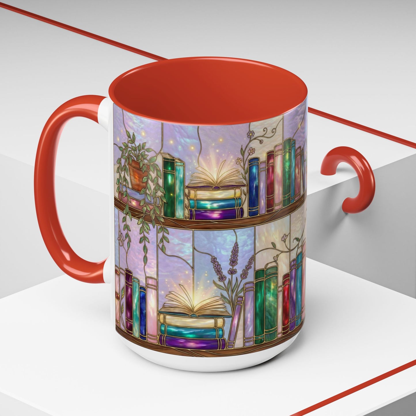 Magic Book Shelf Accent Coffee Mug — Stained Glass Design (11/15 oz) - 14529