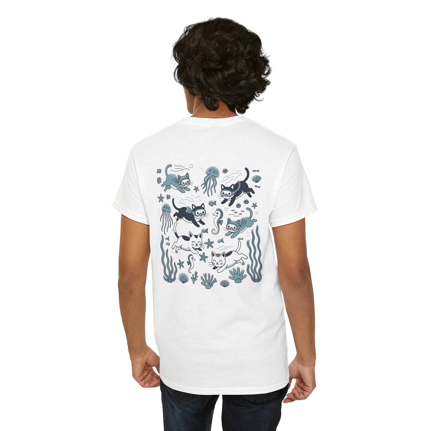 Sea Cats T-Shirt — Cute Underwater Cat Graphic Tee, Ocean Cat Lover Gift - 14869