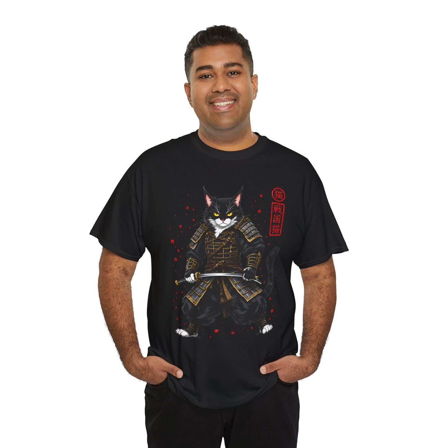Samurai Cat T-Shirt – Japanese Warrior Cat Graphic Tee, Anime Samurai Cat Shirt, Japanese Streetwear Gift - 14913