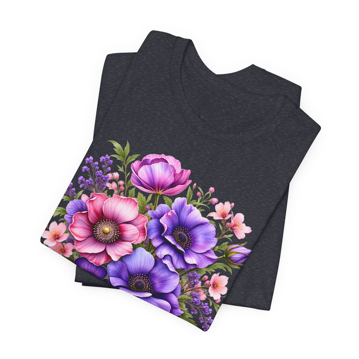 Purple & Pink Floral Bouquet T-Shirt, Colorful Botanical Flower Tee - 14537