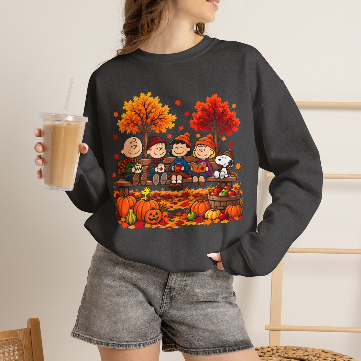 Fall Friends Crewneck Sweatshirt, Cute Autumn Pumpkin Patch Design - 14999