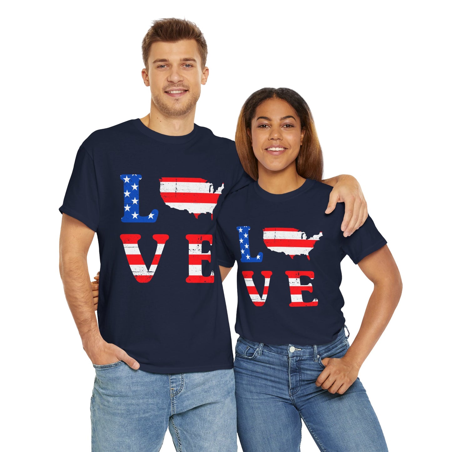 Patriotic Love Tee | Unisex Heavy Cotton T-Shirt, USA Love Shirt, 4th of July Gift, Casual Wear, Independence Day Apparel - 13696