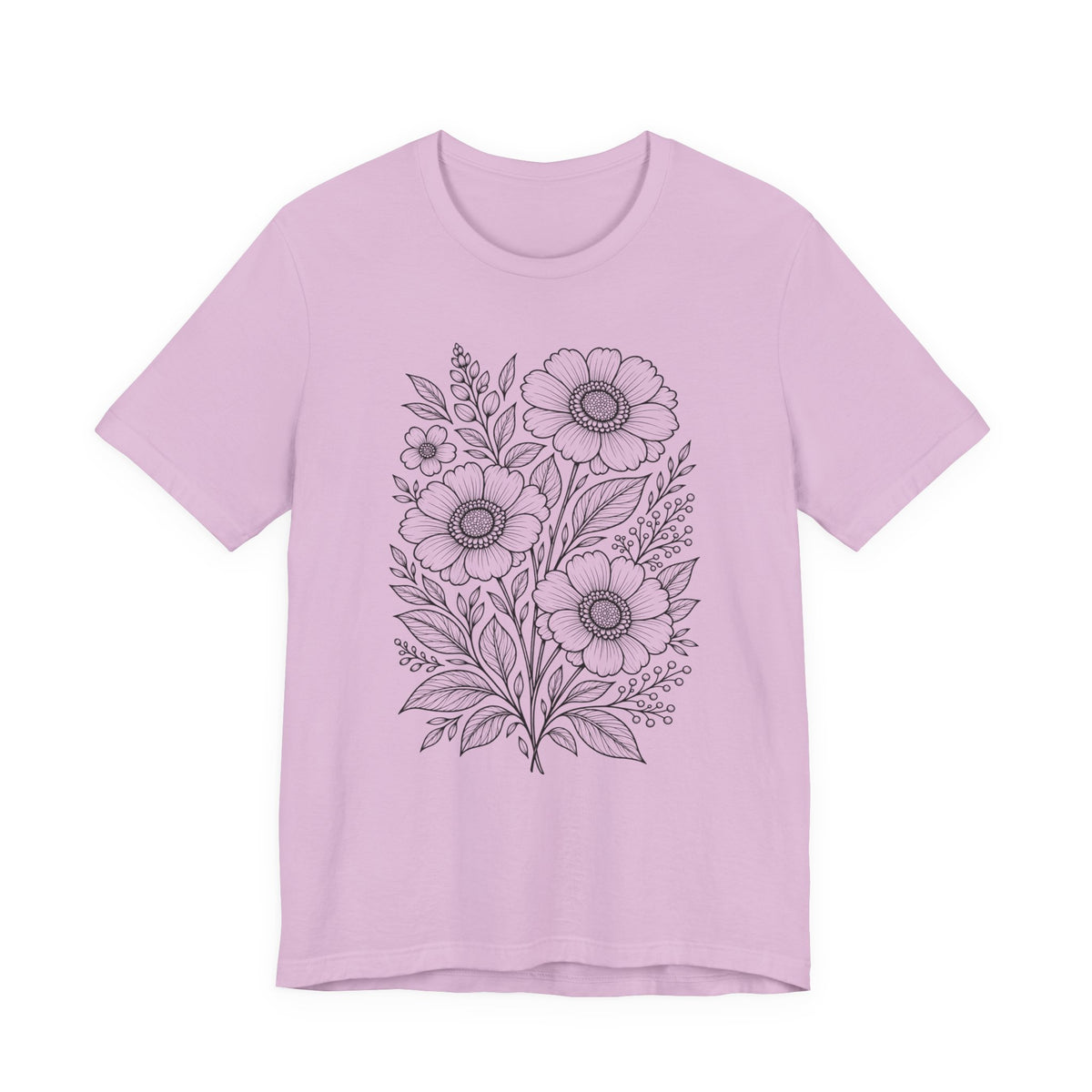 Vintage Floral Line Art T-Shirt, Botanical Wildflower Tee - 14561