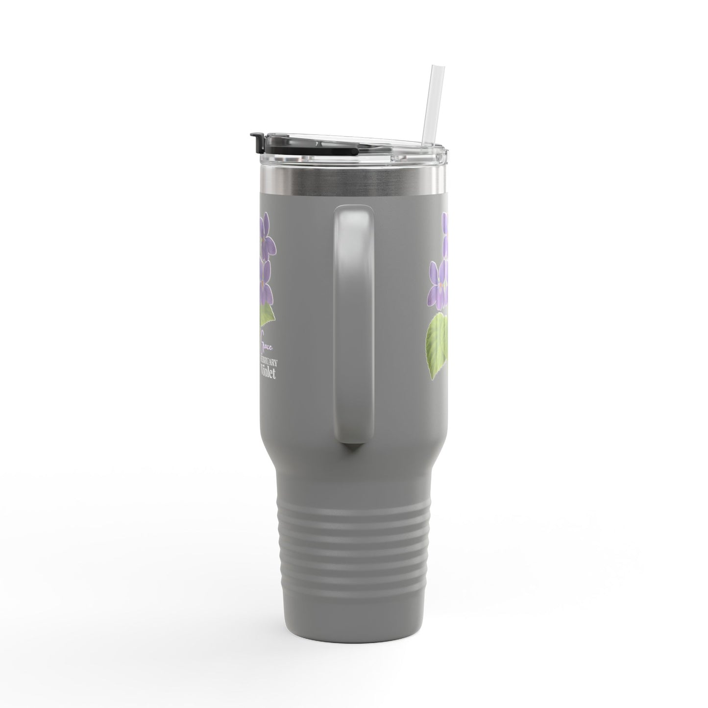 Violet Floral Tumbler – February Birth Flower Gift | 40oz Insulated Travel Mug, Customizable — 14688