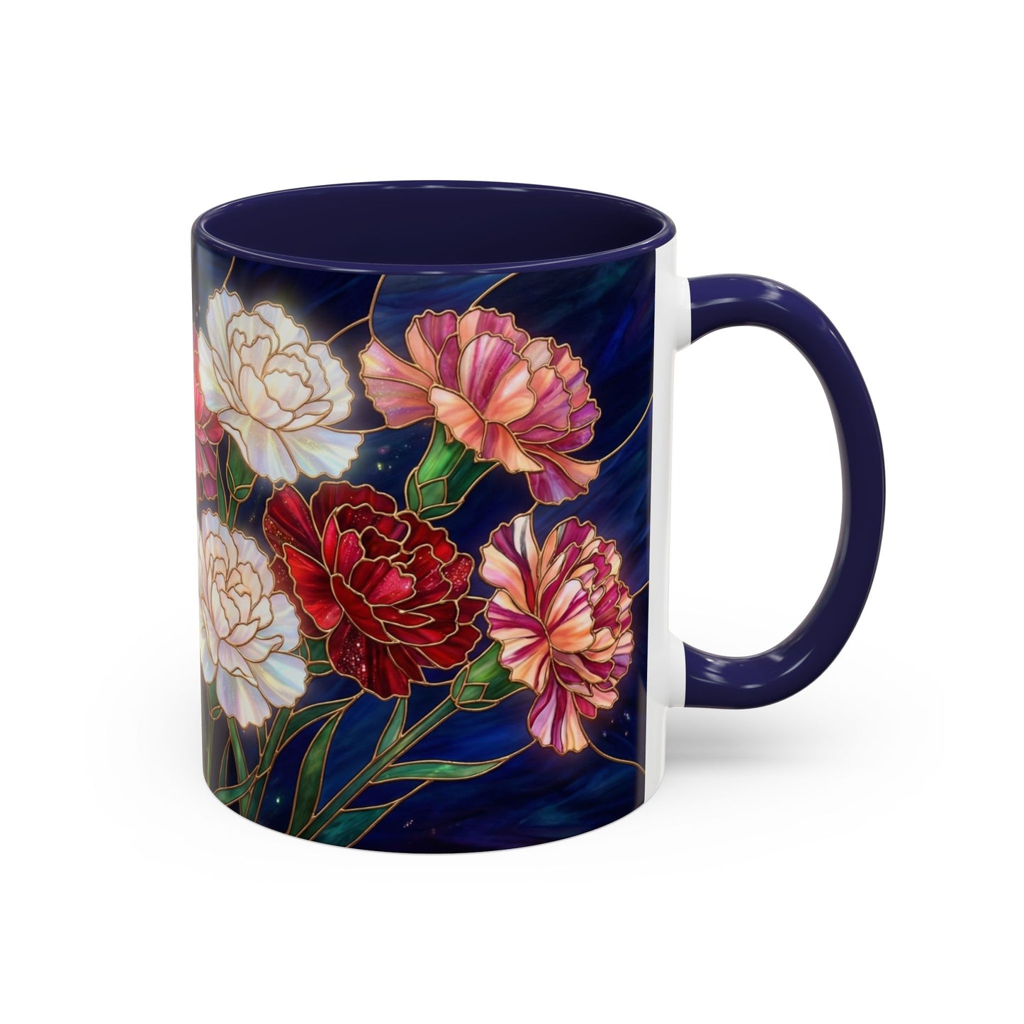 Carnation Floral  Accent Coffee Mug — Stained Glass Design (11/15oz) - 14559