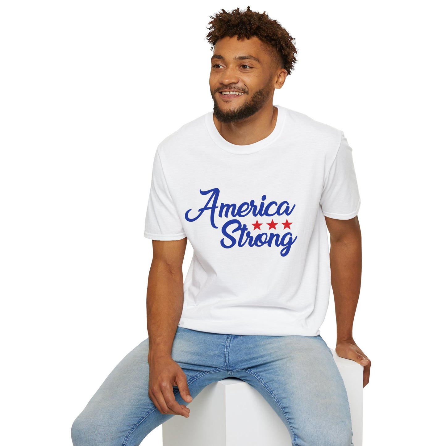 America Strong Unisex Softstyle T-Shirt - Patriotic Tee for BBQs, Memorial Day, 4th of July, Gift for Him/Her, Casual Wear - 13694