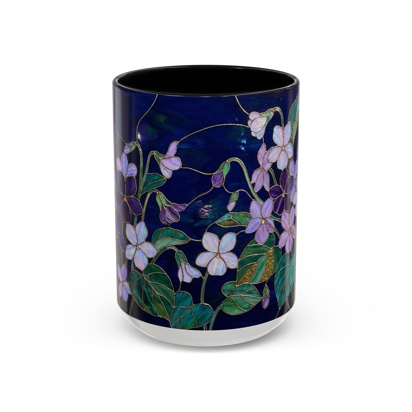 Violet Floral Accent Coffee Mug — Stained Glass Design (11/15oz) - 14588