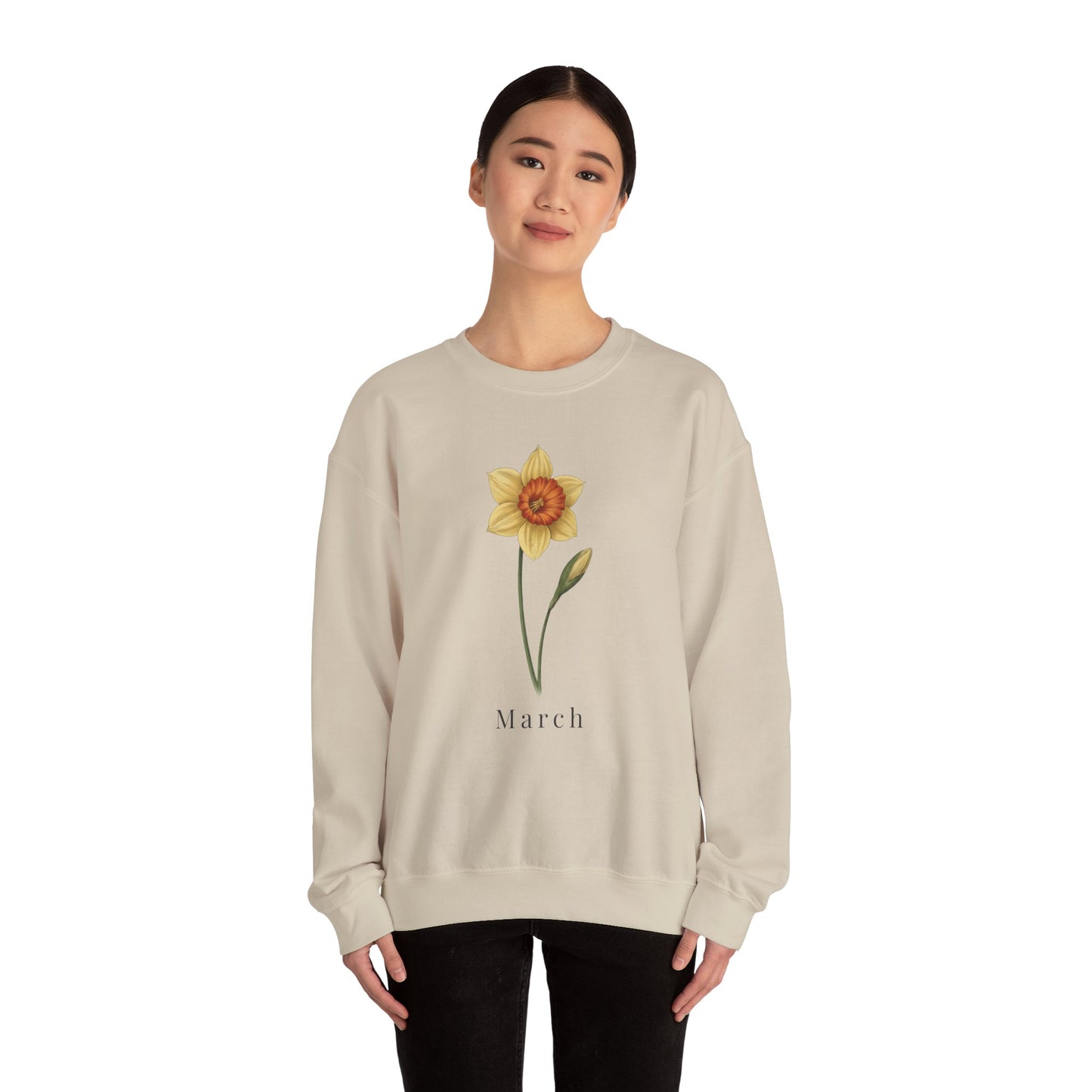 March Birth Flower Daffodil Crewneck Sweatshirt – Floral Birthday Gift Pullover - 14822