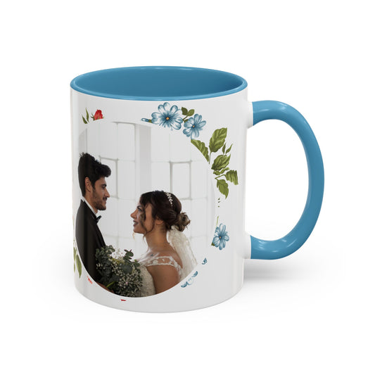 Happy Wedding, Details Customizable - Accent Coffee Mug (11, 15oz) - 10928