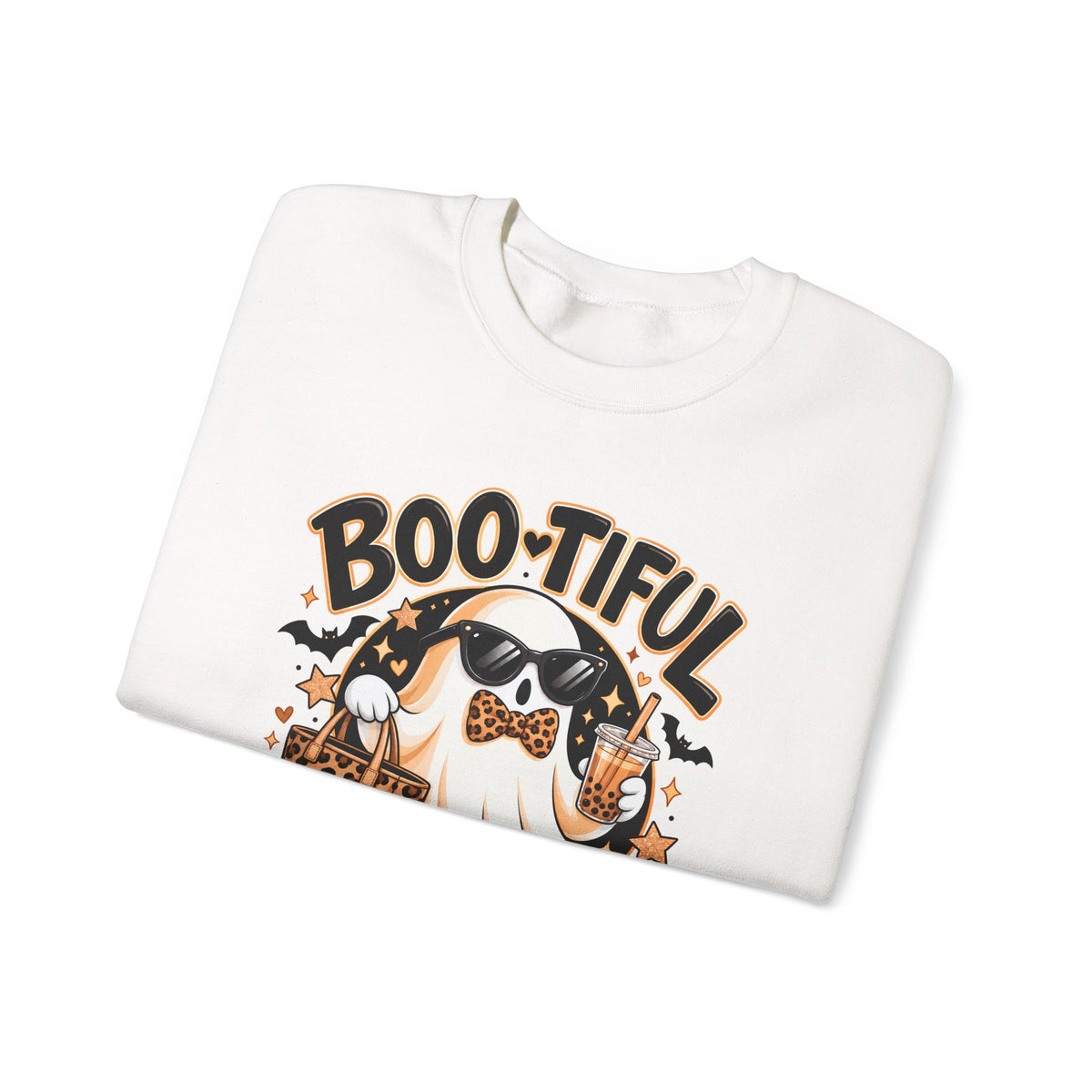 Boo-tiful Halloween Ghost Sweatshirt,  Leopard Print Crewneck - 14523