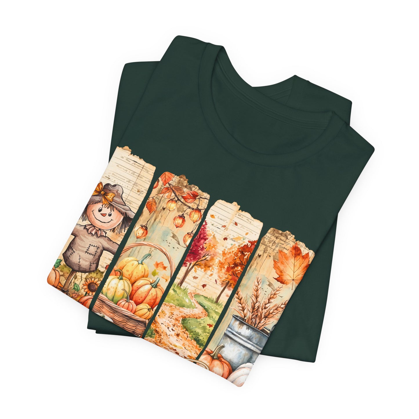 Fall Vibes T-Shirt, Autumn Pumpkin, Scarecrow & Harvest Graphic Tee - 14948