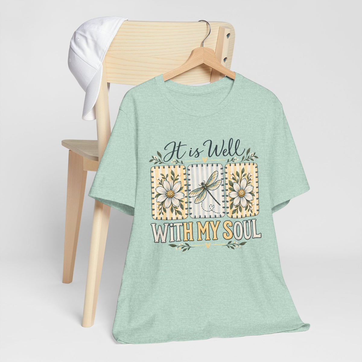 It Is Well With My Soul T-Shirt, Floral Dragonfly Christian Faith Tee - 14991