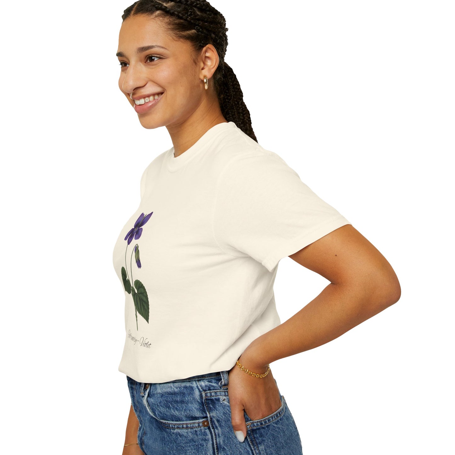 February Birth Flower Violet T-Shirt – Heavyweight Garment-Dyed Tee - 14700
