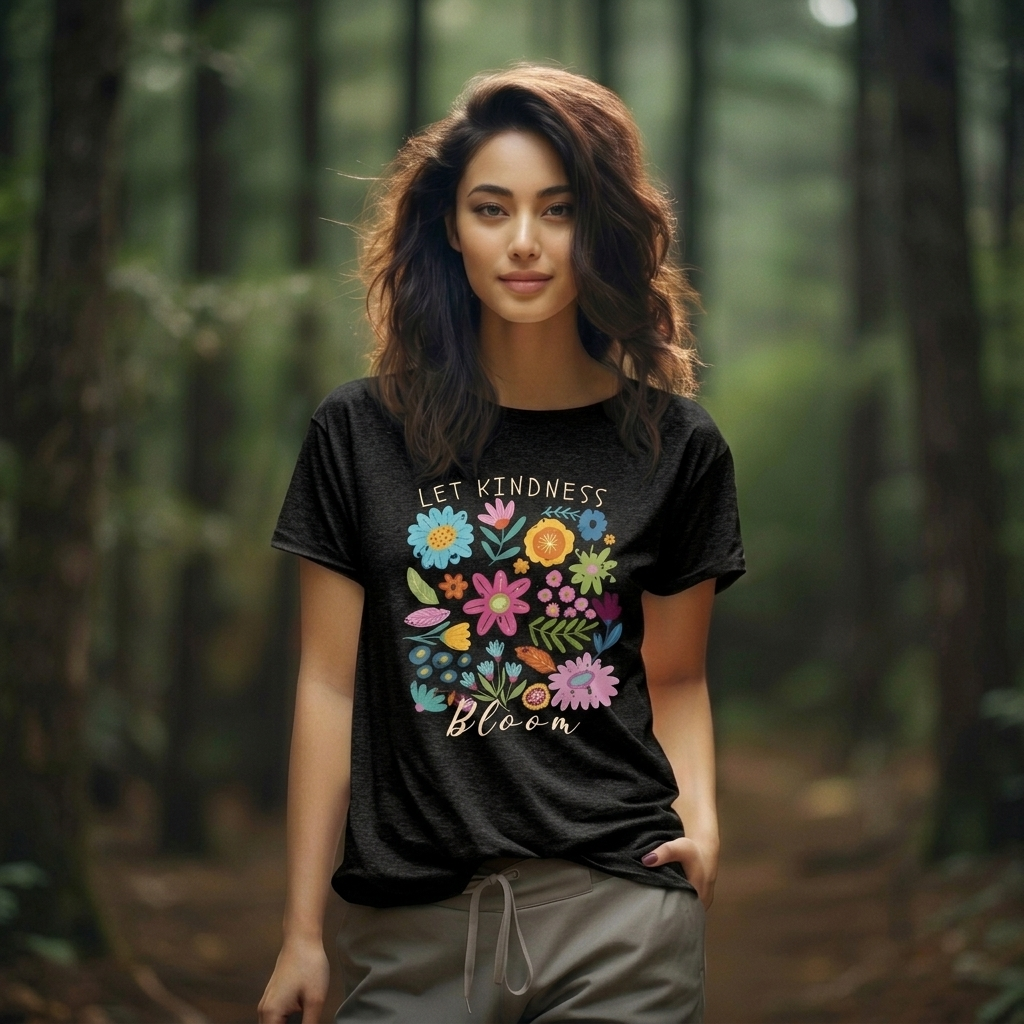 Let Kindness Bloom Floral T-Shirt, Colorful Inspirational Flower Tee  - 14945