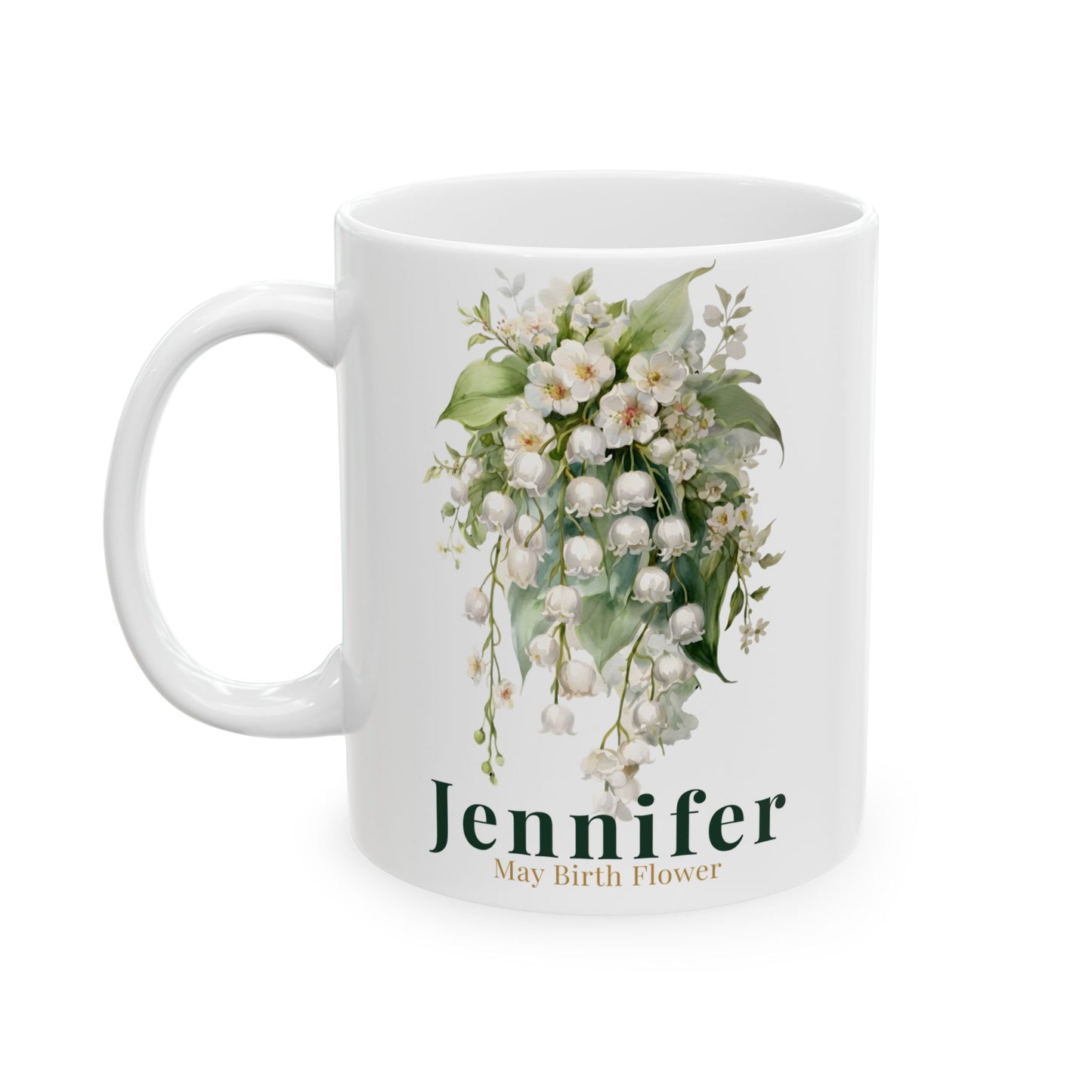 Custom Name Botanical Coffee Mug – Personalized Lily of the Valley Floral Mug Gift for Her (11oz, 15oz) - 14886