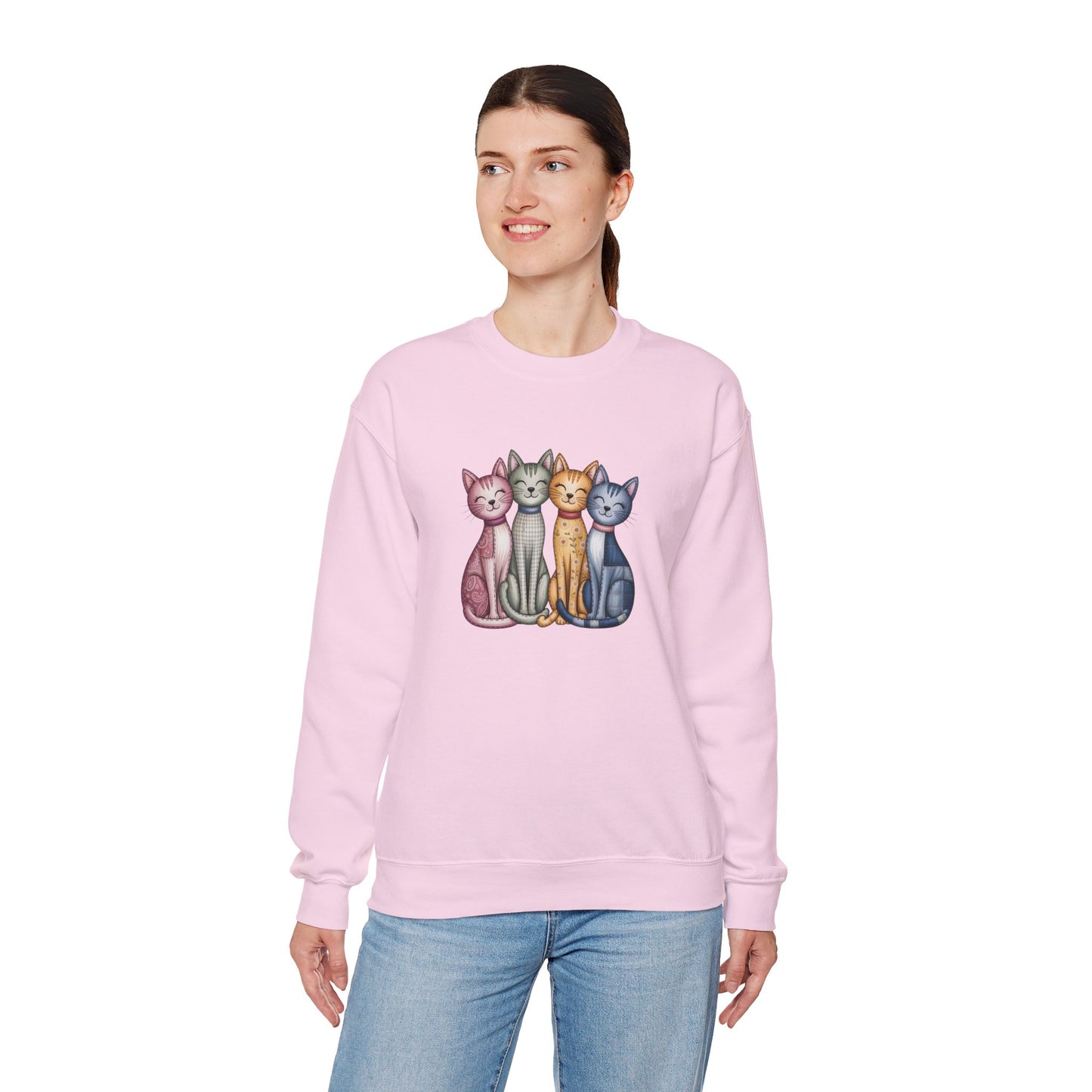 Happy Cats Illustration Sweatshirt – Colorful Cat Art Crewneck - 14770
