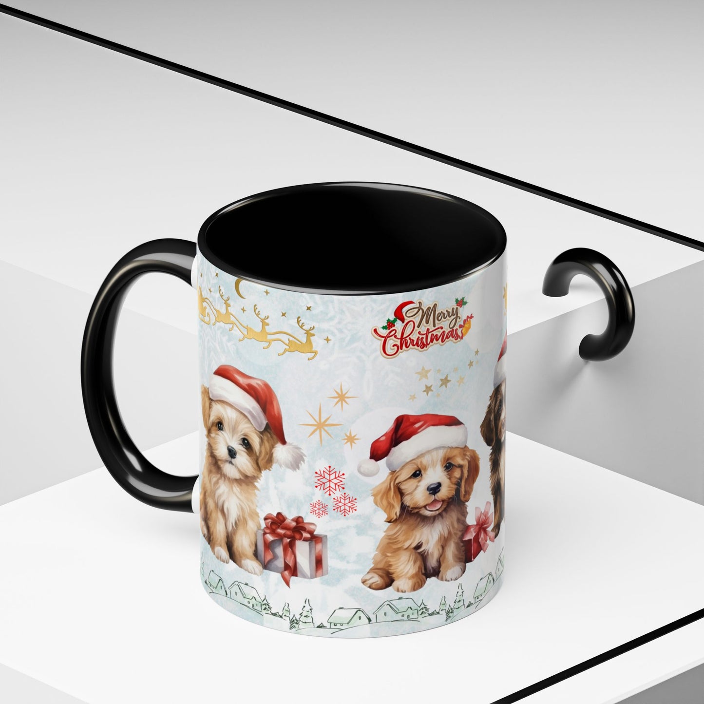 Merry Christmas, Puppies - Accent Coffee Mug (11, 15oz)