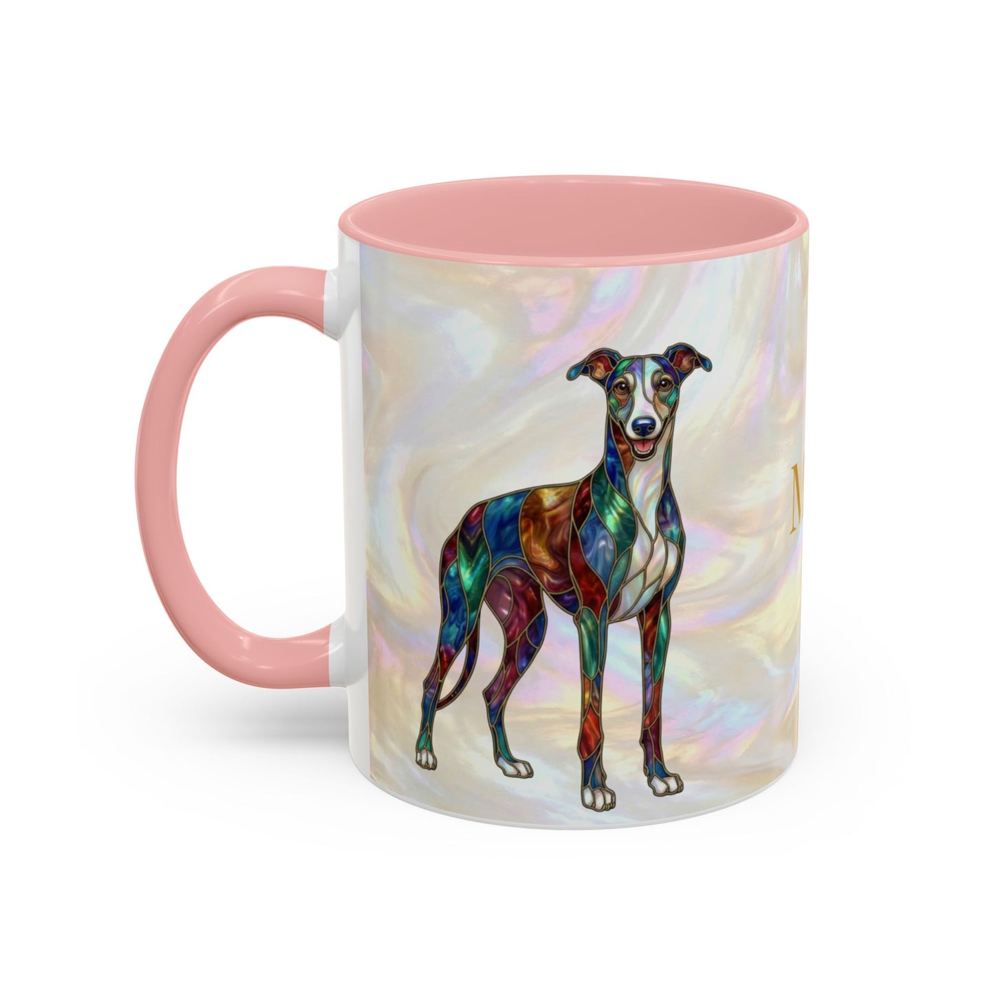 Personalized Greyhound Coffee Mug – Stained Glass Dog Accent Mug (Name Customizable)  - 14523