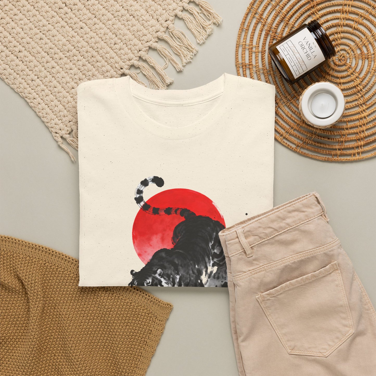 Tiger Spirit T-Shirt – Japanese Ink Tiger & Red Sun Samurai Graphic Tee - 14912
