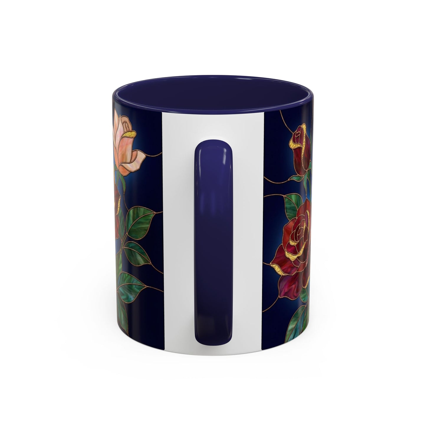 Rose Floral Accent Coffee Mug – Stained Glass Design (11/15oz) - 14551