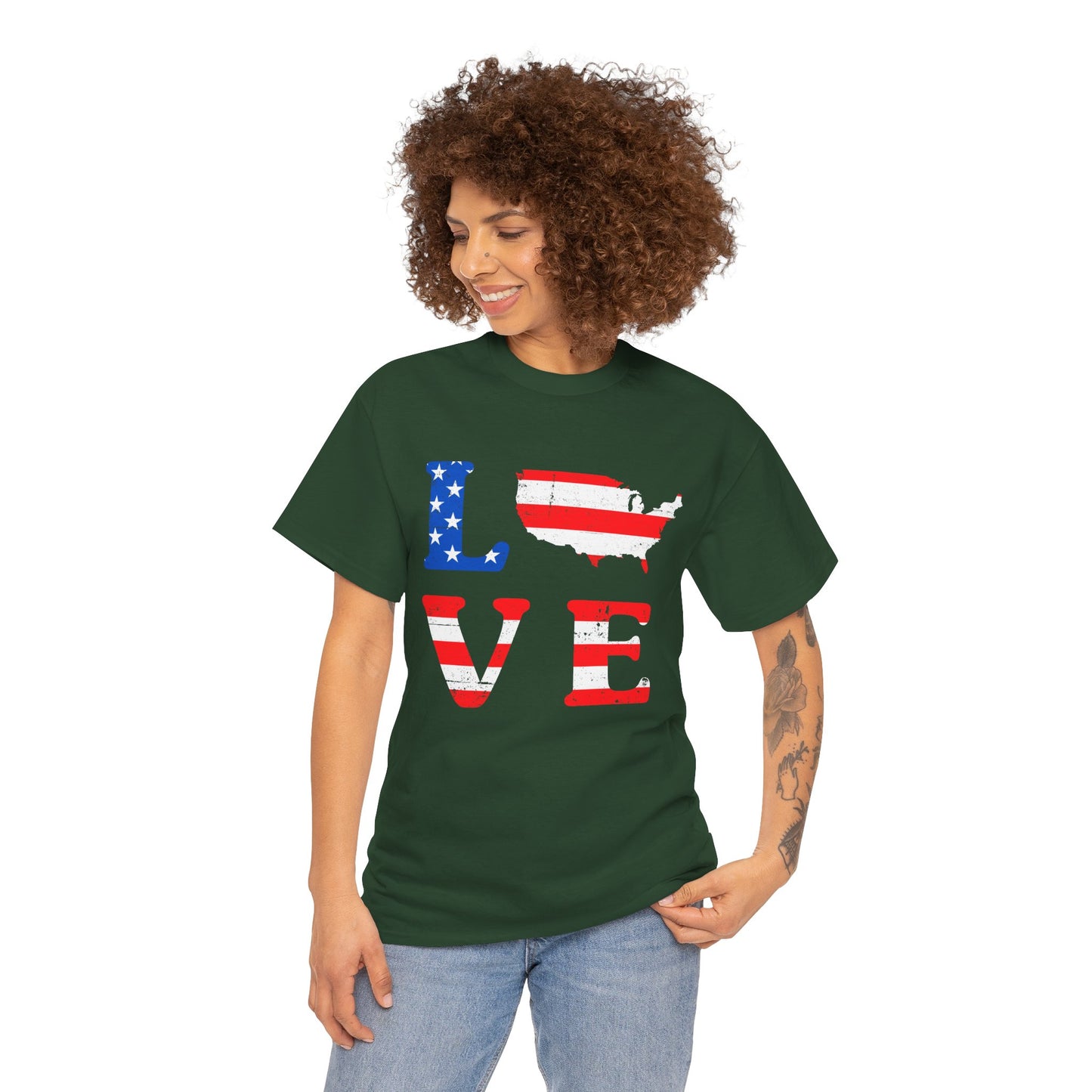 Patriotic Love Tee | Unisex Heavy Cotton T-Shirt, USA Love Shirt, 4th of July Gift, Casual Wear, Independence Day Apparel - 13696