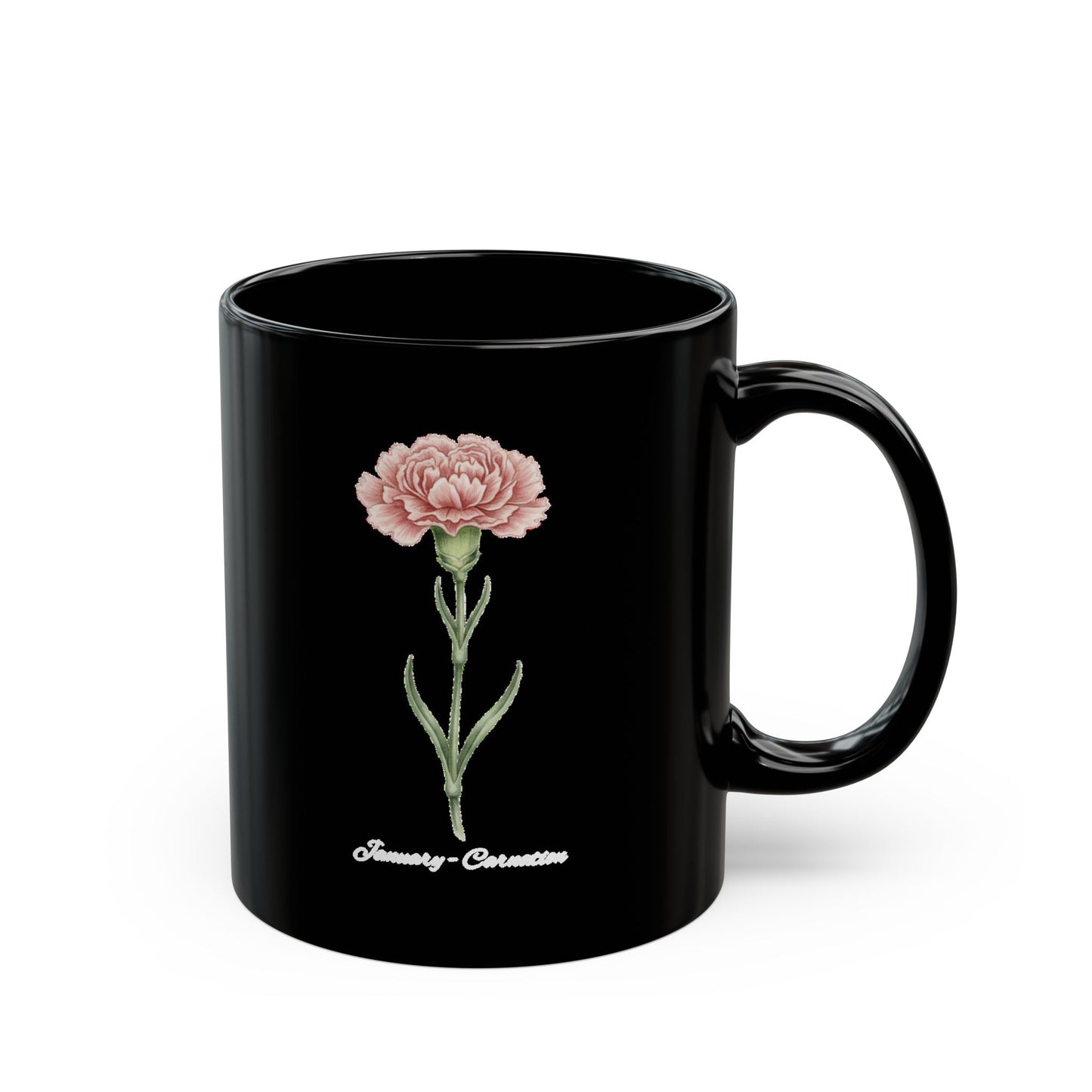 January Carnation Birth Flower Black Mug – Customizable (11oz & 15oz) - 14670