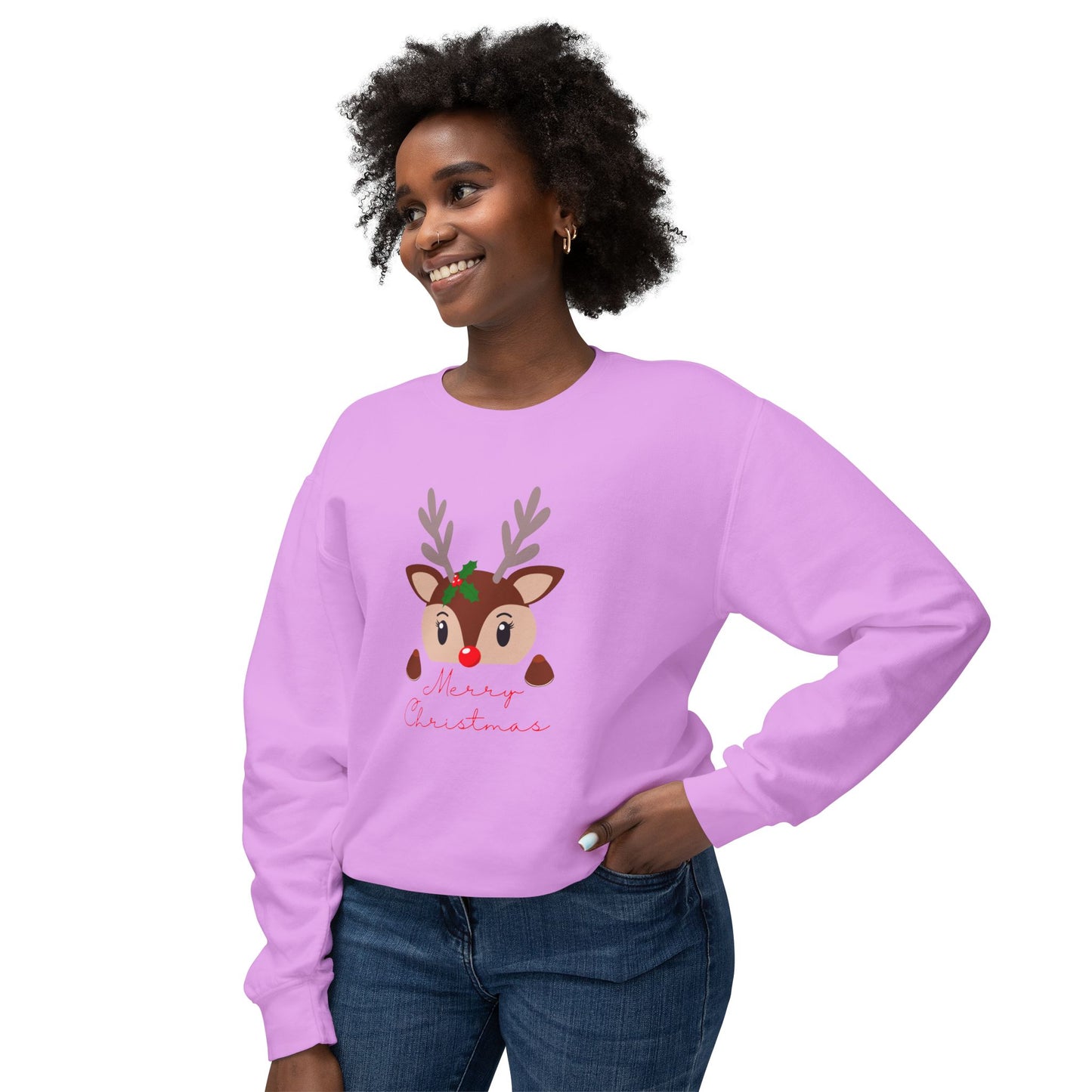 Reindeer, Merry Christmas - Unisex Lightweight Crewneck Sweatshirt - 10491