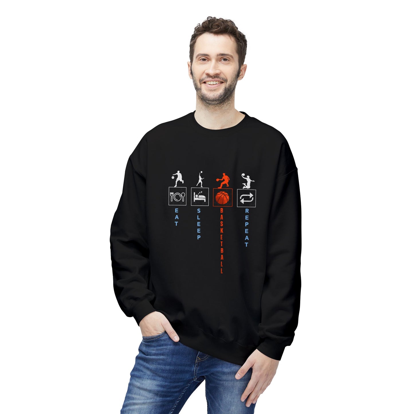 Eat Sleep Basketball & Repeat - Unisex Midweight Softstyle Fleece Crewneck Sweatshirt - 10714