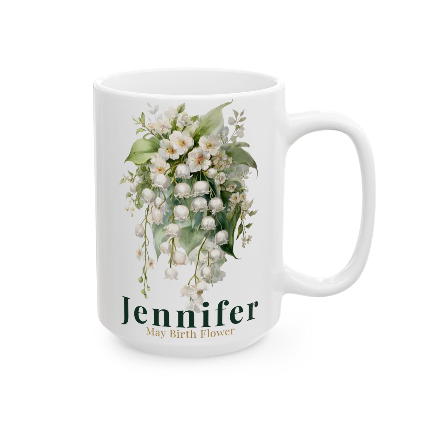 Custom Name Botanical Coffee Mug – Personalized Lily of the Valley Floral Mug Gift for Her (11oz, 15oz) - 14886