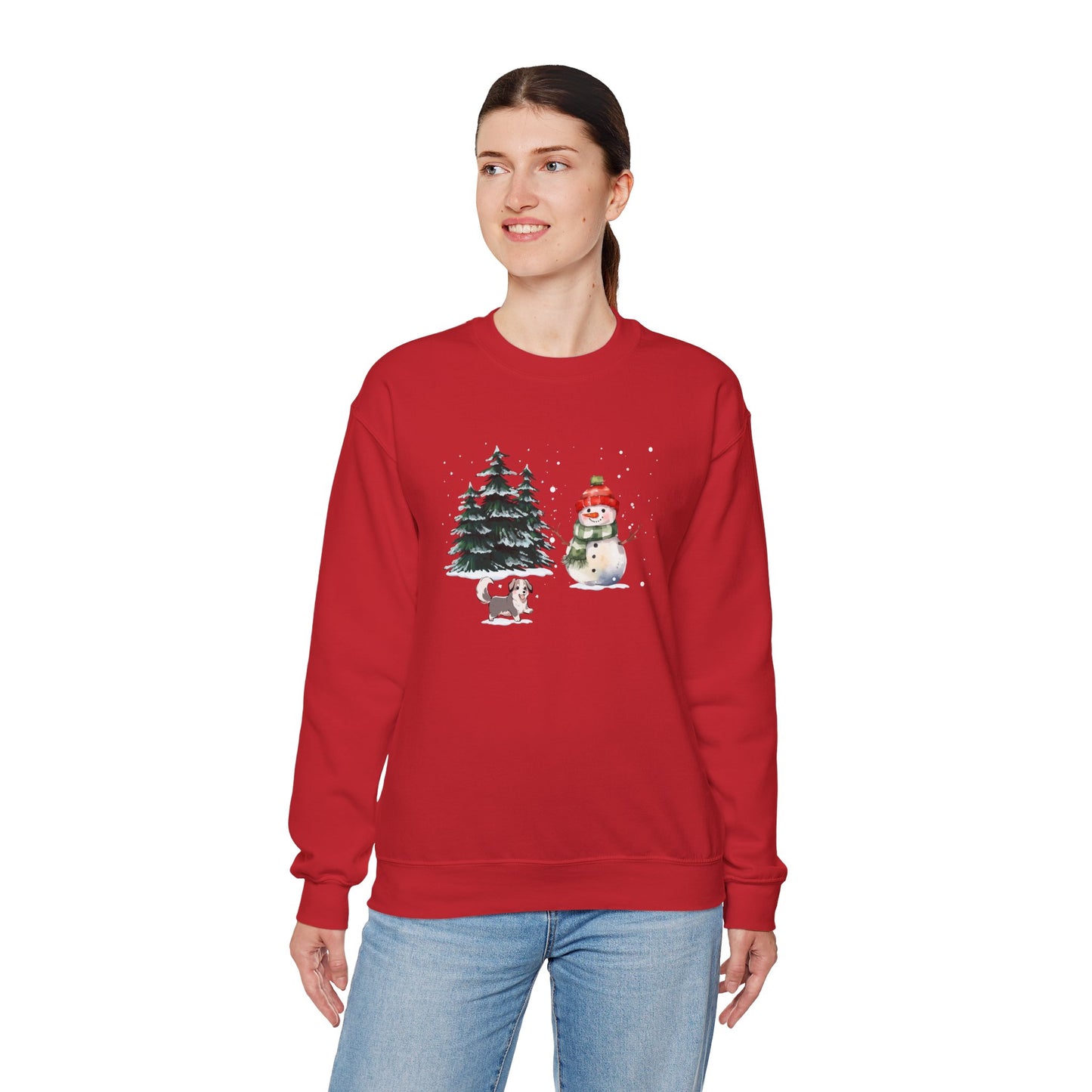 Winter Trees, Snowman, Puppy - Unisex Heavy Blend™ Crewneck Sweatshirt - 10260