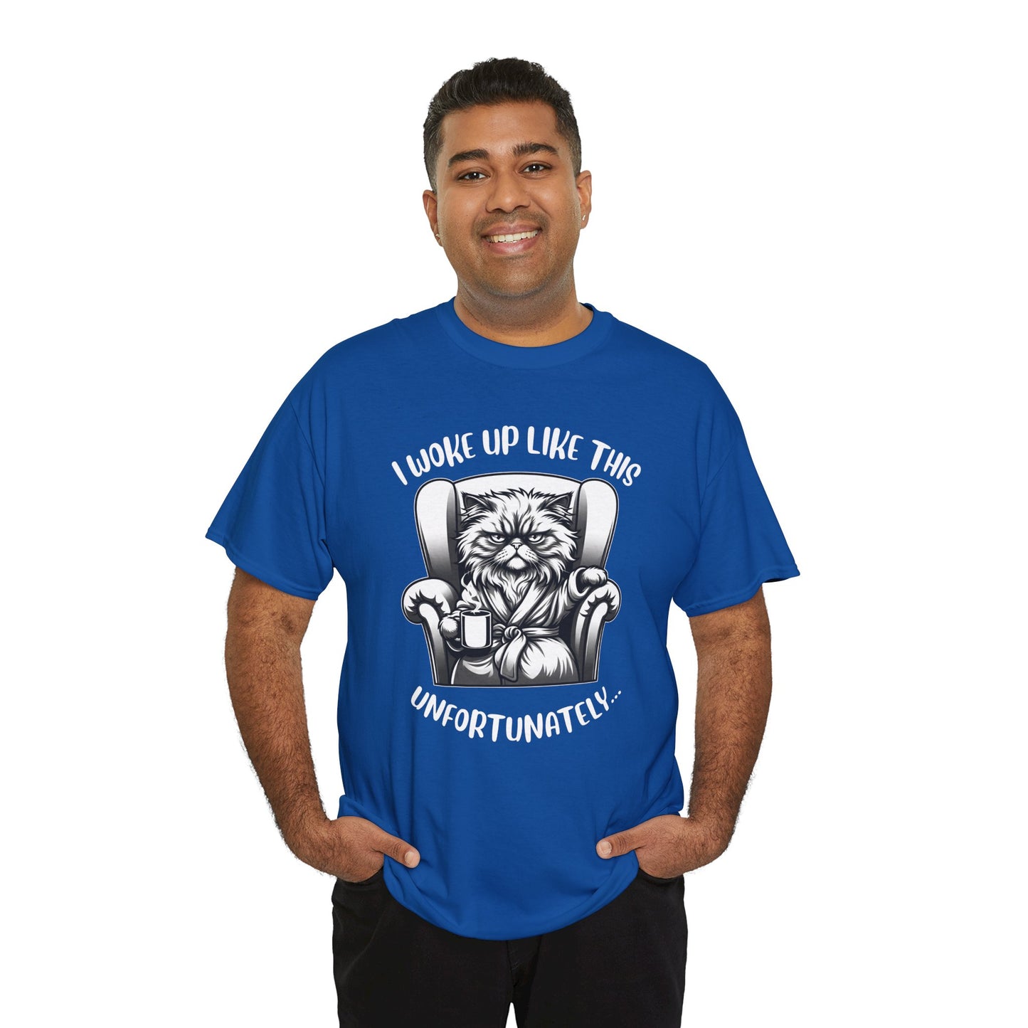 Funny Grumpy Cat T-Shirt – “I Woke Up Like This… Unfortunately” Graphic Tee- 14843