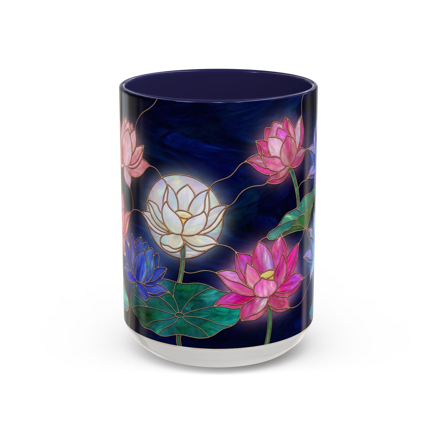 Lotus Floral Accent Coffee Mug — Stained Glass Design (11/15oz) - 14576