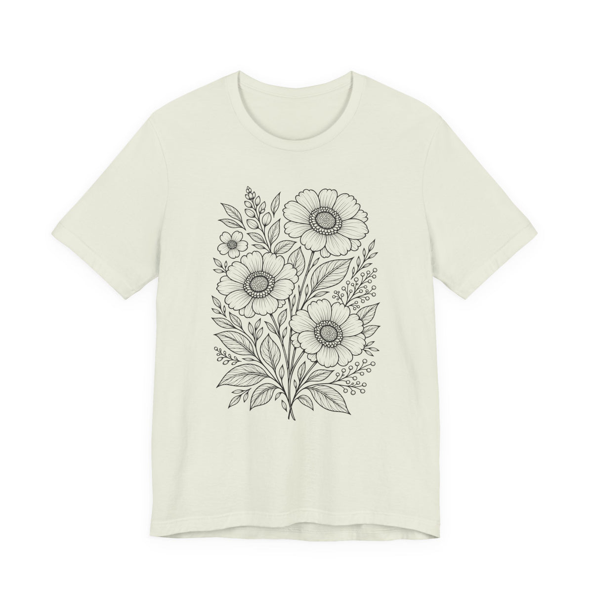 Vintage Floral Line Art T-Shirt, Botanical Wildflower Tee - 14561