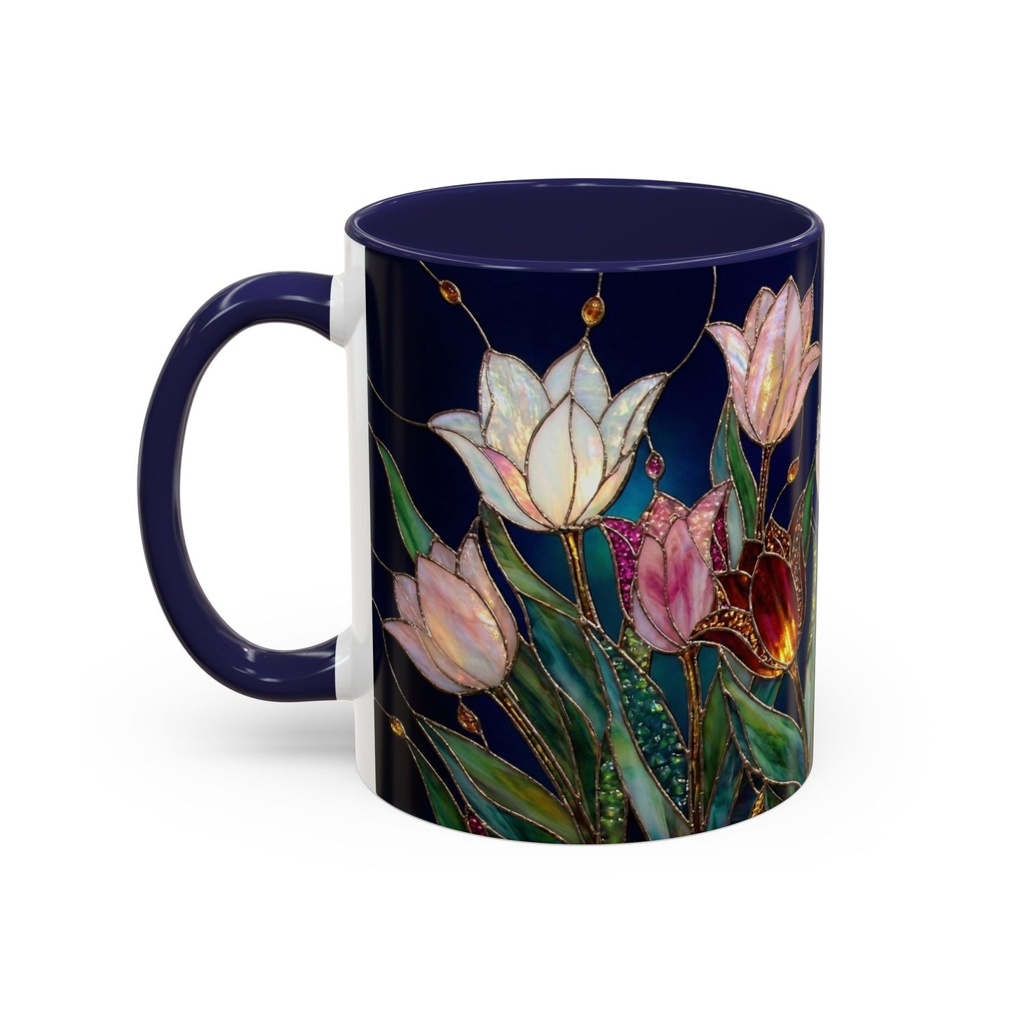 Tulip Floral Art Accent Coffee Mug — Stained Glass Design (11/15oz) - 14592
