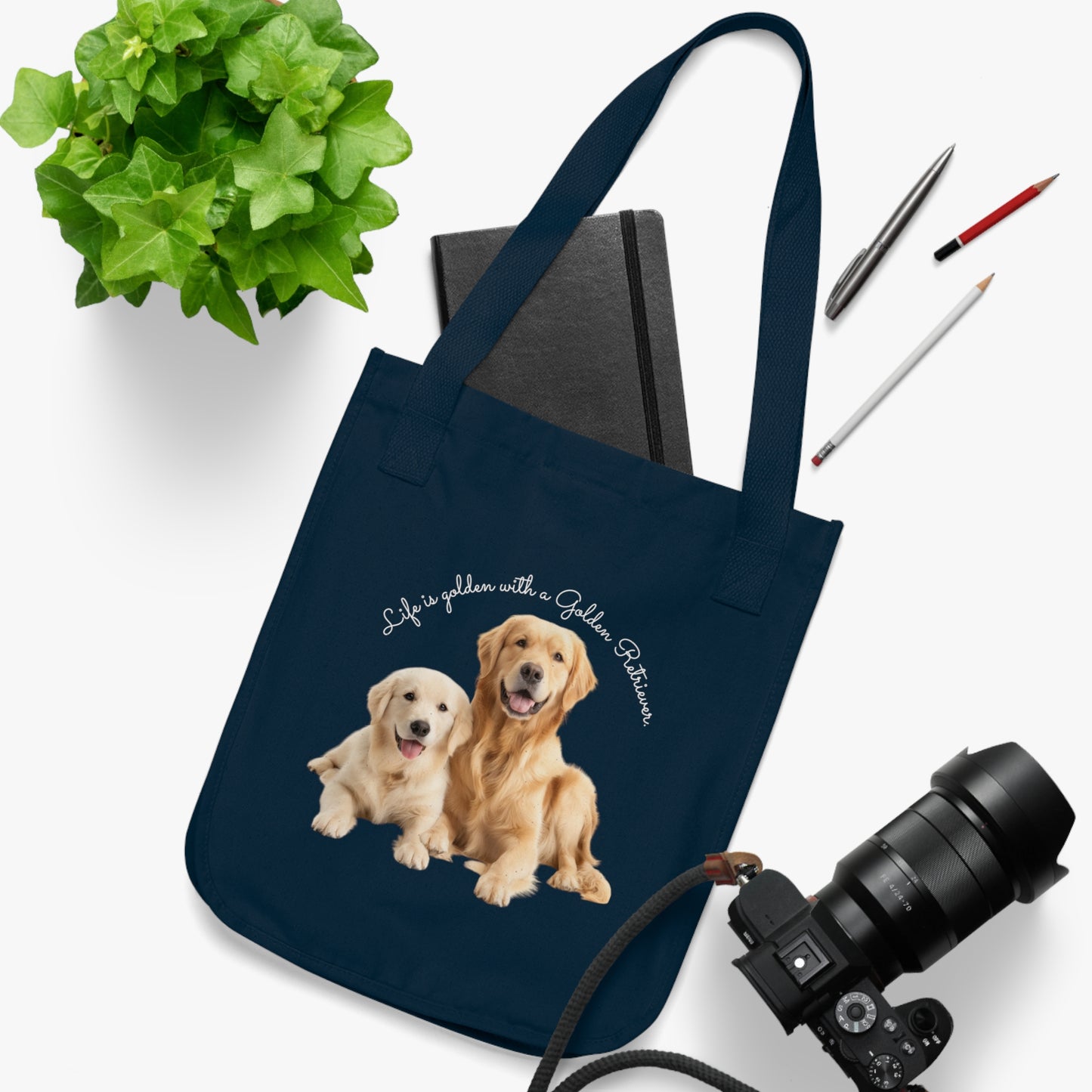 Life is golden with a Golden Retriever, Customizable - Organic Canvas Tote Bag - 10462