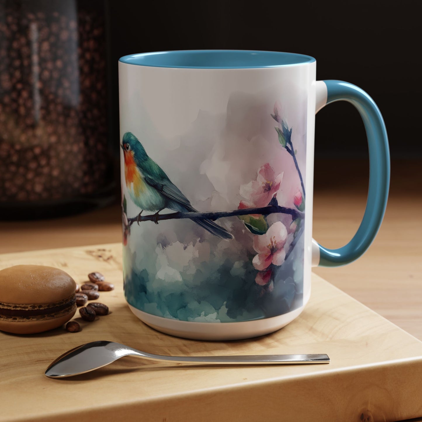 Whimsical Bird & Blossom Accent Coffee Mug - Perfect for Nature Lovers - 11886