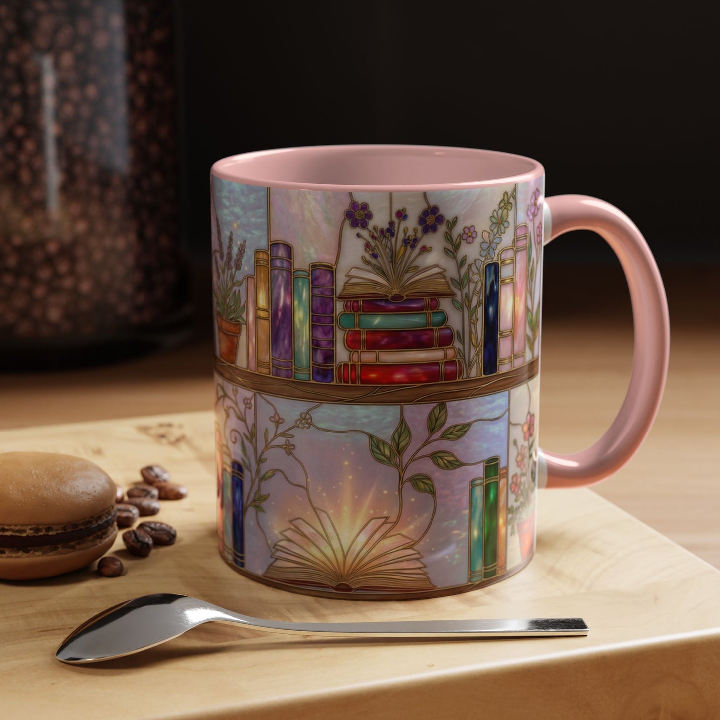 Magic Book Shelf Accent Coffee Mug — Stained Glass Design (11/15 oz) - 14529