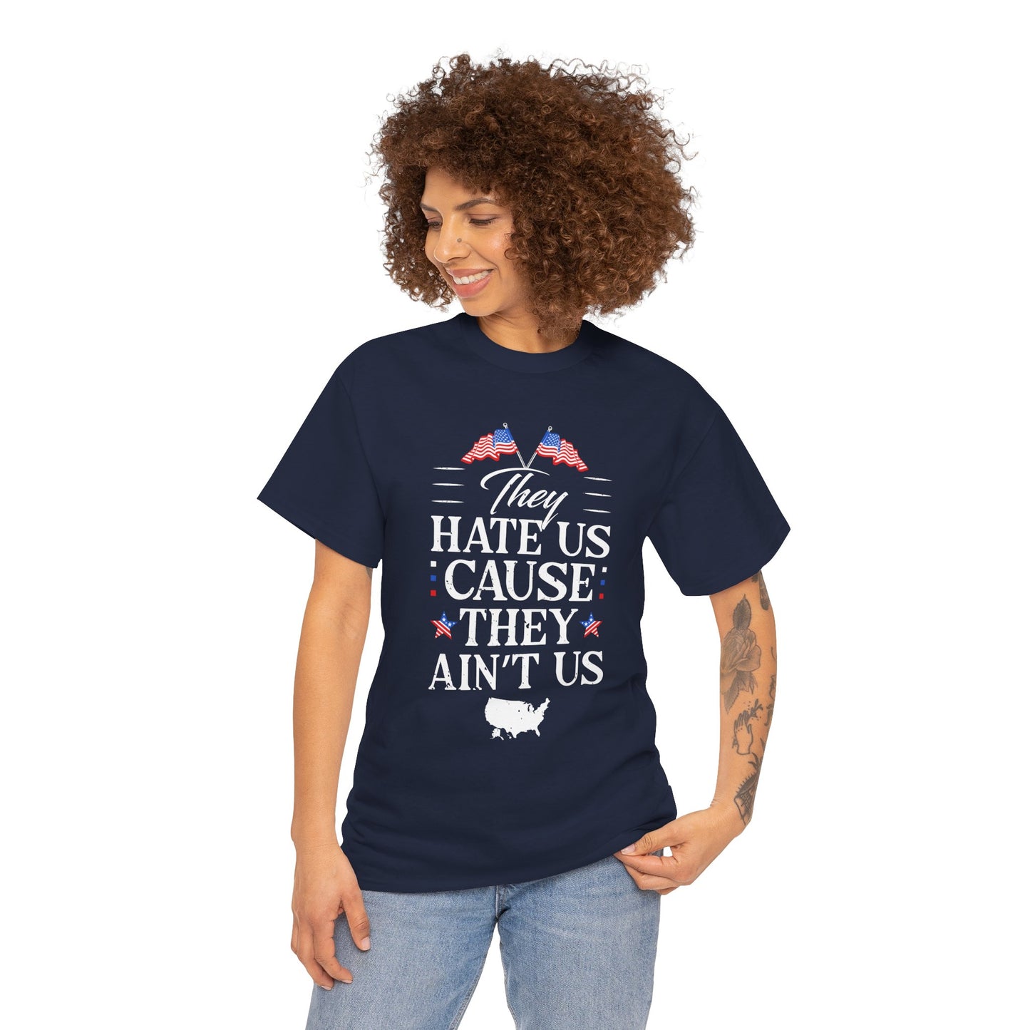 Patriotic Unisex Heavy Cotton Tee - 'They Hate Us Cause They Ain't Us' - Gift for Freedom Lovers, Casual Wear, Independence Day - 13651