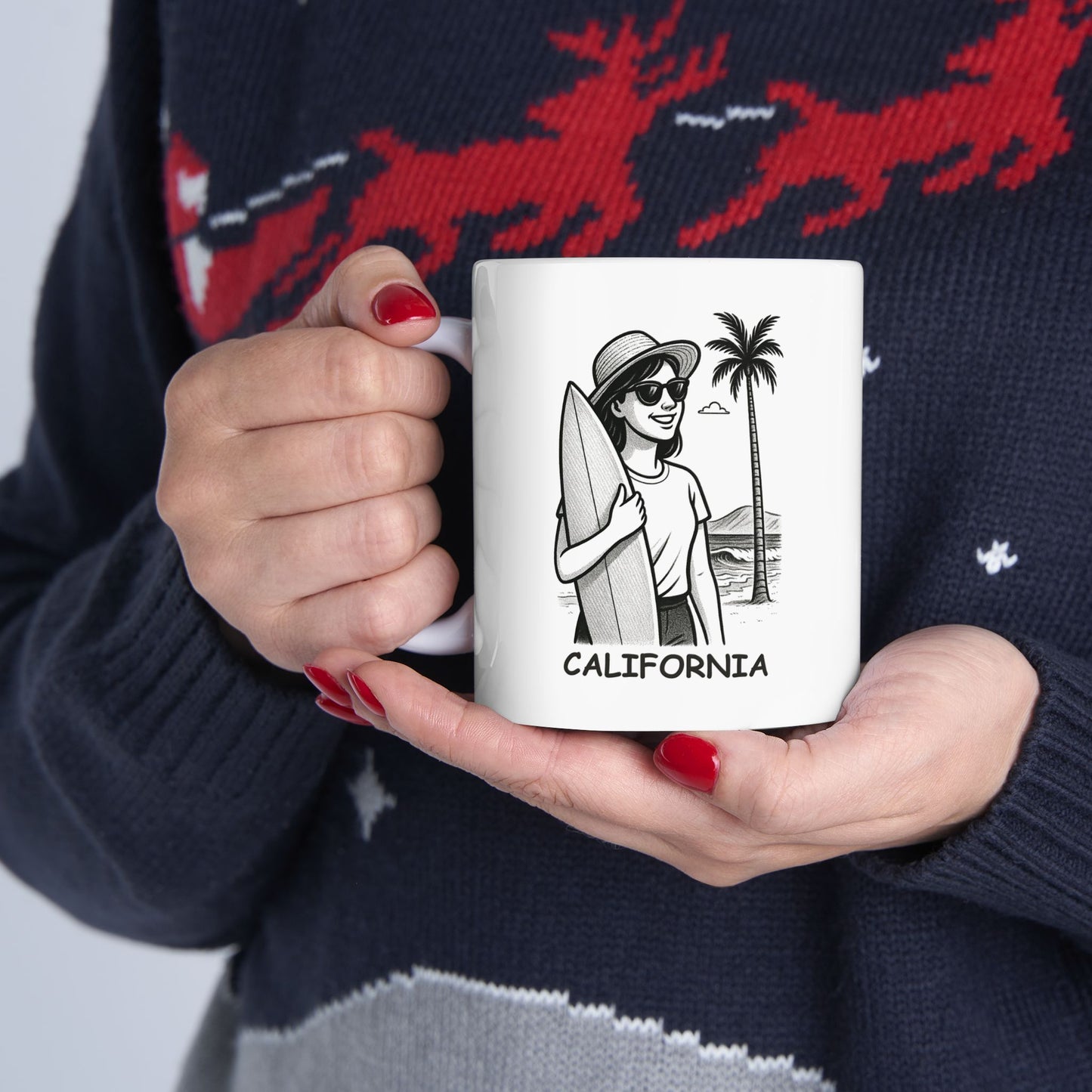 "My happy place? Anywhere with a surfboard and a beach." Ceramic Mug - (11oz, 15oz) - 12702