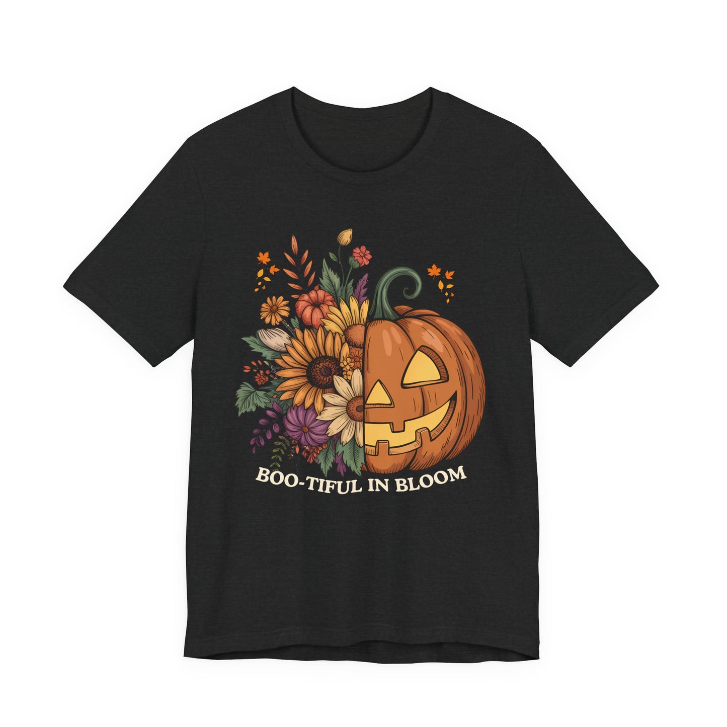 Boo-tiful in Bloom Halloween Pumpkin Floral T-Shirt — Fall Graphic Tee - 14925