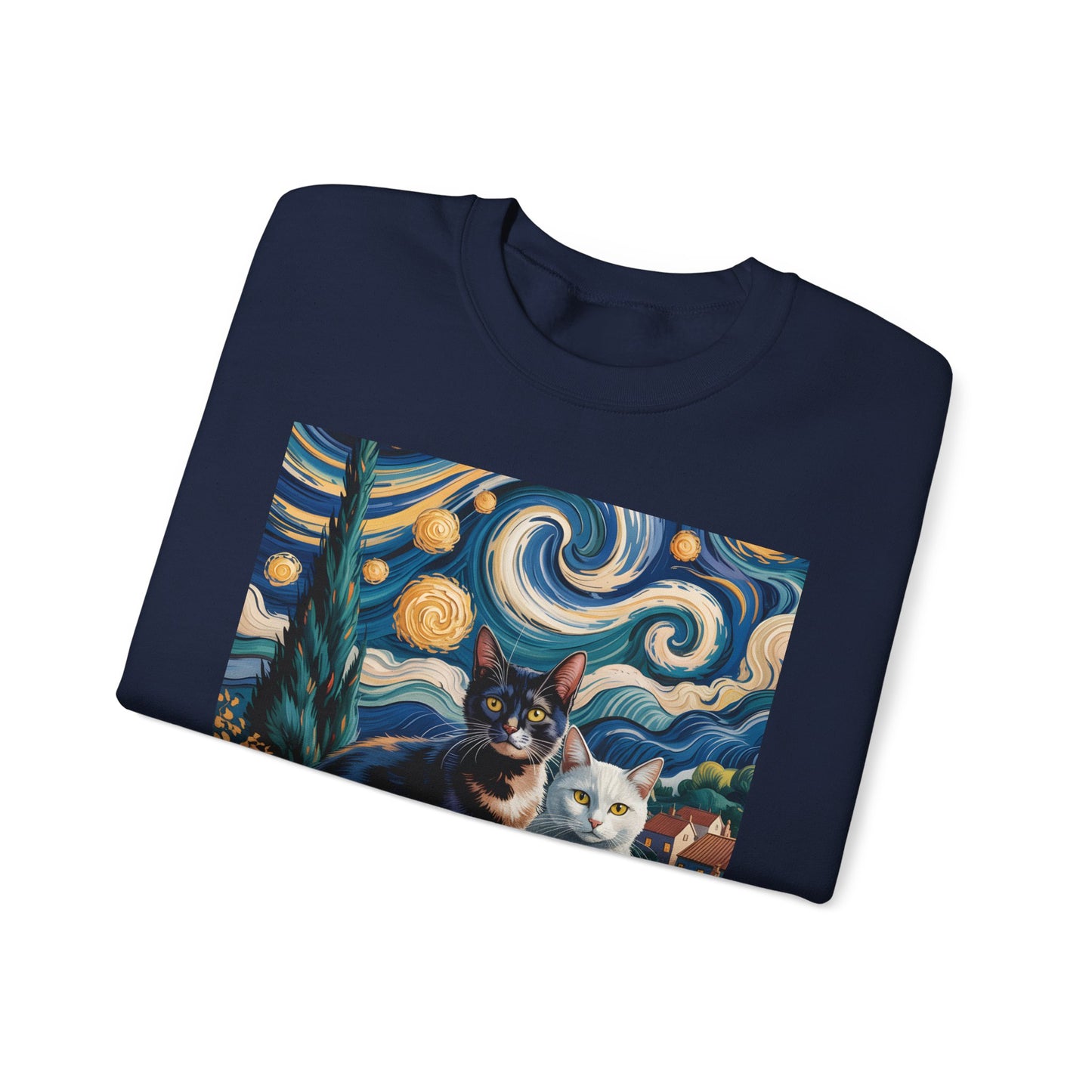 Van Gogh Style Cat Art Sweatshirt - Cozy Unisex Crewneck, Valentines Day Gift for Cat Lovers - 14764