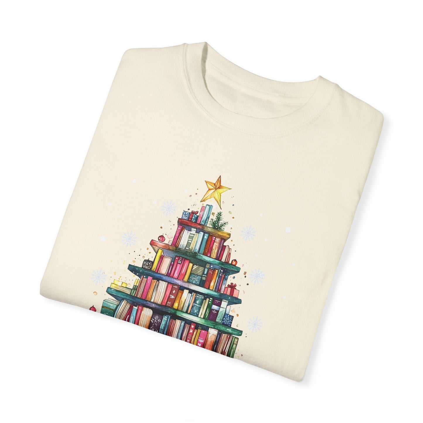 The Book Lover's Christmas Tree - Unisex Garment-Dyed T-shirt