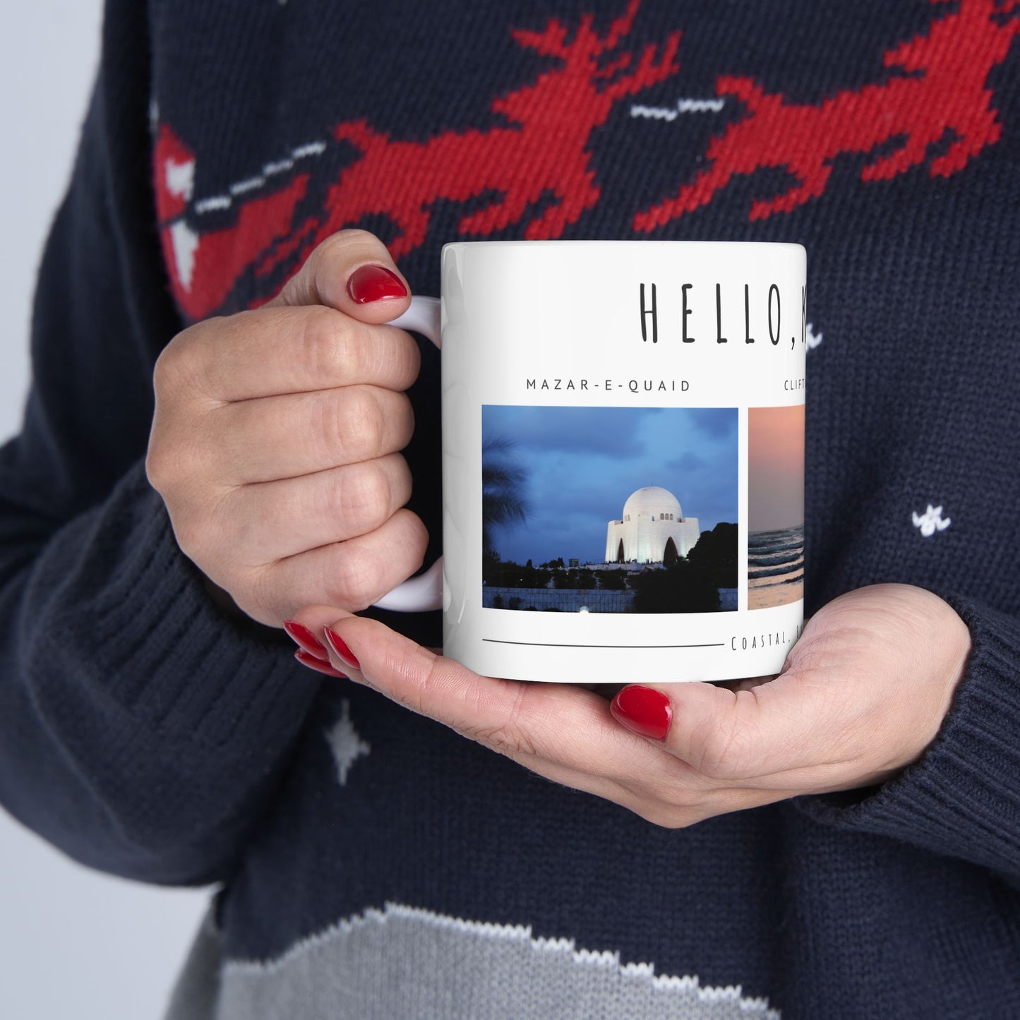 Hello Karachi Ceramic Mug - Coastal Beach Views, Perfect Gift for Travelers - 12214