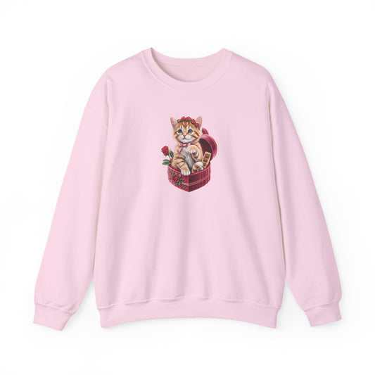 Cute Cat Valentine Sweatshirt – Adorable Cat Illustration Crewneck, Romantic Gift for Cat Lovers - 14774