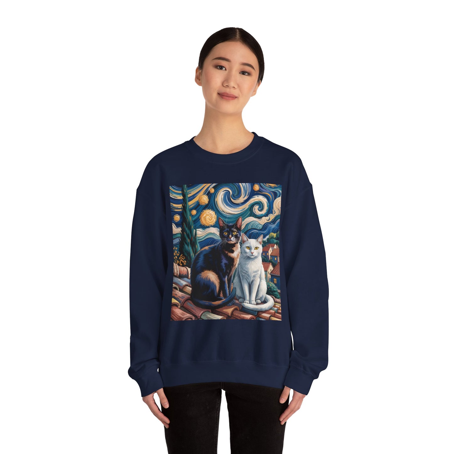 Van Gogh Style Cat Art Sweatshirt - Cozy Unisex Crewneck, Valentines Day Gift for Cat Lovers - 14764