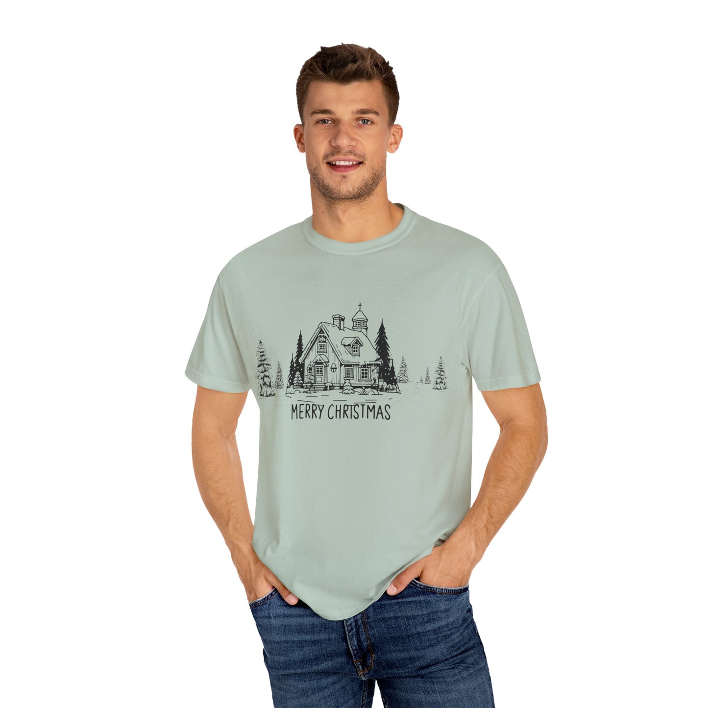 Merry Christmas, House - Unisex Garment-Dyed T-shirt - 10114