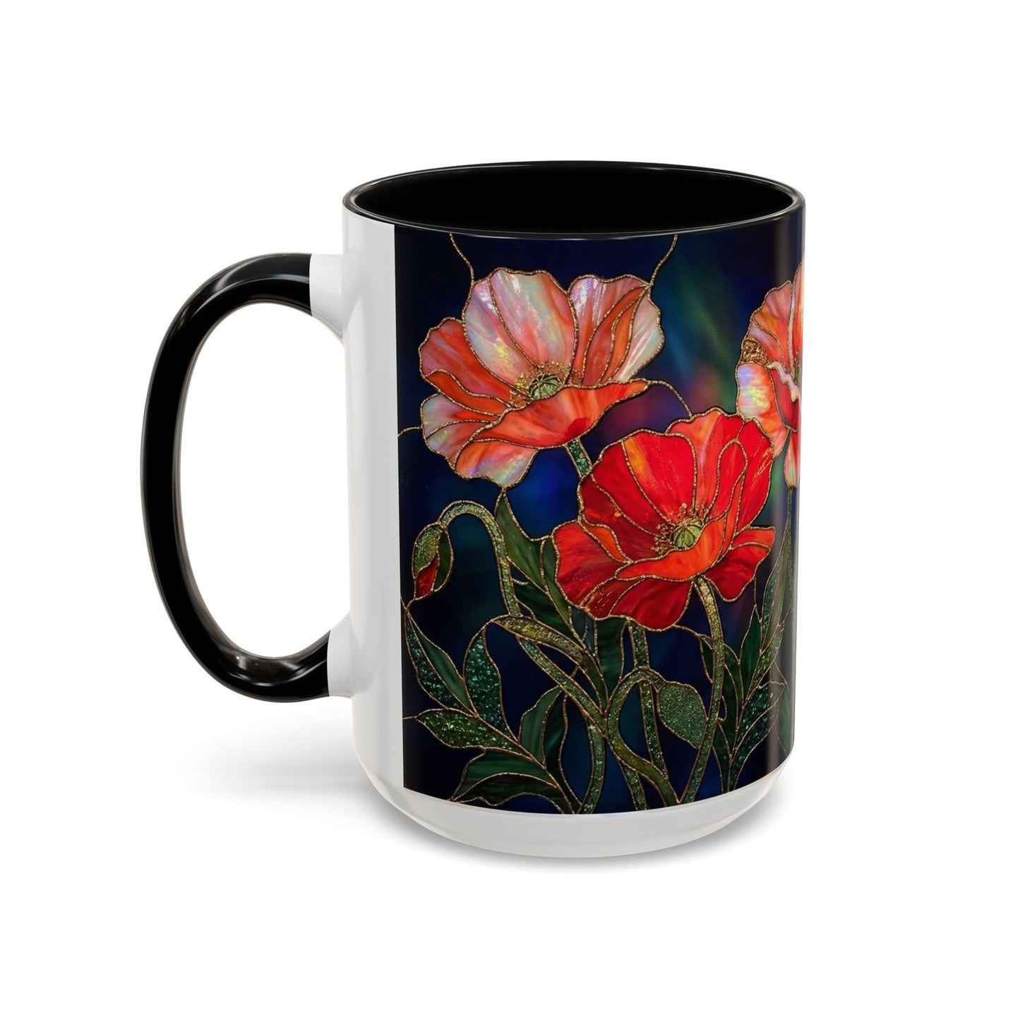 Poppy Floral Accent Coffee Mug — Stained Glass Design 11/15oz - 14582