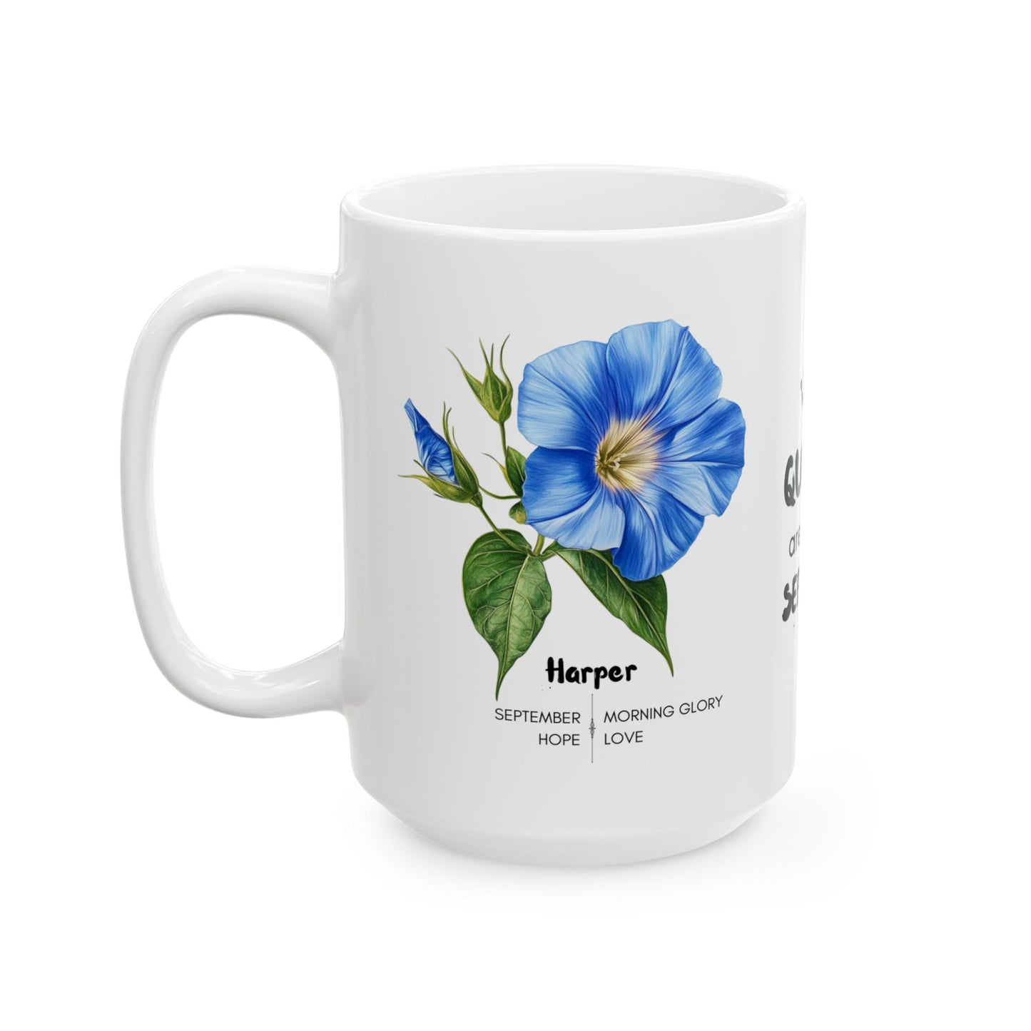 Happy Birthday: Queens Are Born In September, Morning Glory Flower, Customizable - Ceramic Mug, (11oz, 15oz)